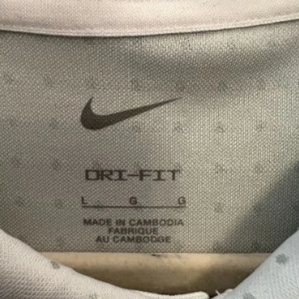 Nike Dri Fit White Gray Dot Casual Short Sleeve Polo Shirt Size Large GC